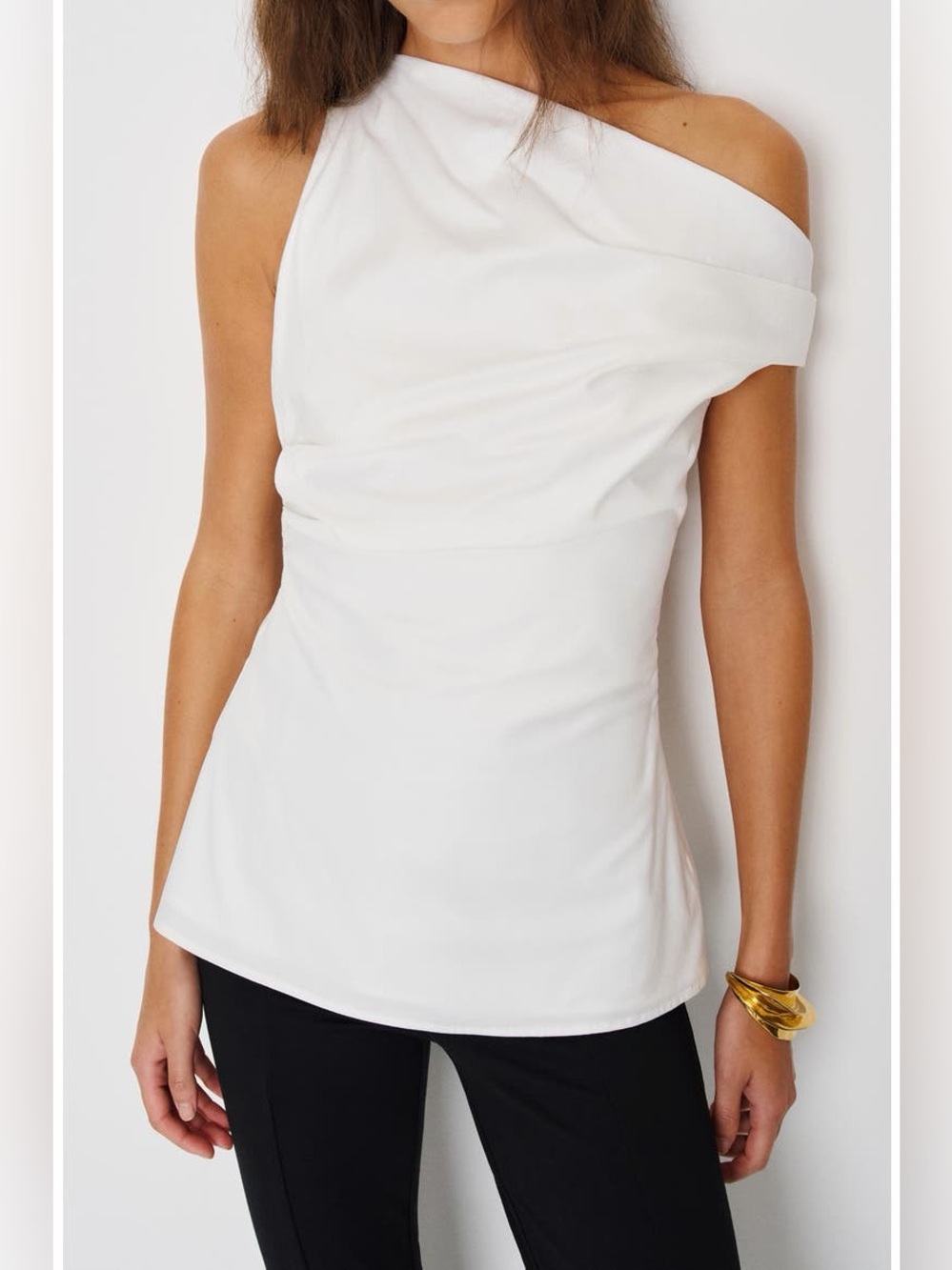 Reformation White One-Shoulder Draped Camisole